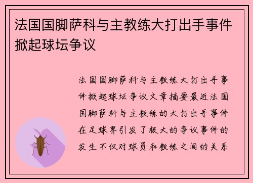 法国国脚萨科与主教练大打出手事件掀起球坛争议 法国国脚萨科与主教练大打出手事件掀起球坛争议